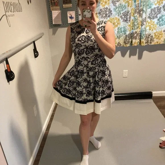 nude white lace dress Olivaceous Logan White Lace Fit and Flare Dress - Size M - V-Neck, Criss-Cross Back, White mini Dress - bridal - graduation - rush main image 1